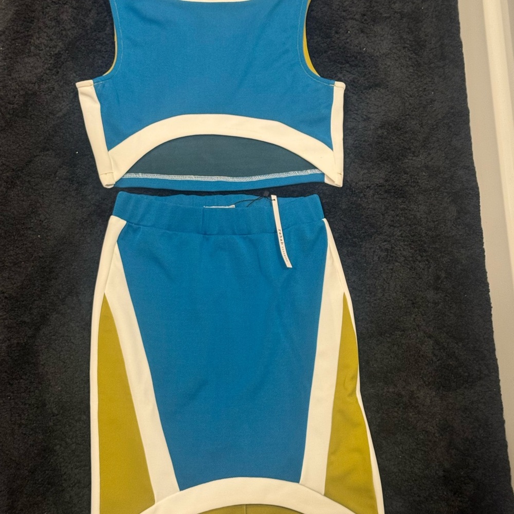 Blue and White Colorblock Two-Piece Set